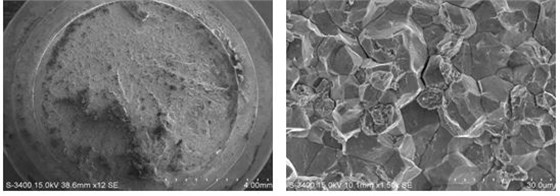 斷面宏觀形貌，裂紋源處斷口微觀形貌