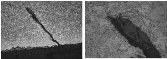 圖16-12 裂紋形態 100&times; 圖16-13 裂紋尖端 400&times;