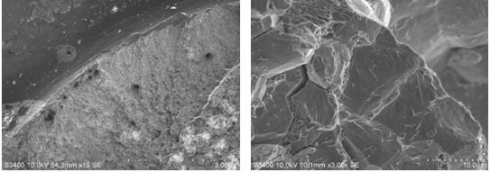 圖12-53 斷裂源區宏觀形貌 圖12-54 斷裂源區微觀形貌